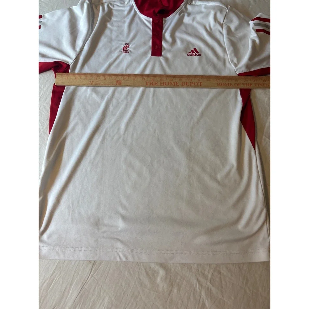 Adidas Polo Shirt Mens Large White Red  Climalite 1893 CC Graphic